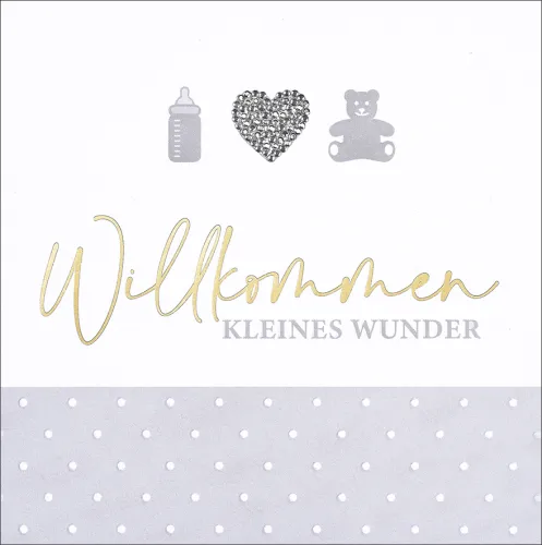 Doppelkarte Willkommen Strasssteinherz