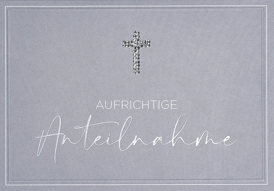 Doppelkarte Trauer Strasssteinkreuz