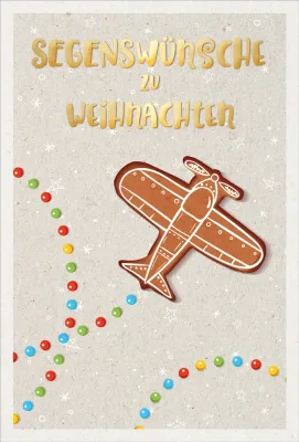 Doppelkarte Weihnachten Lebkuchenflugzeug ENC