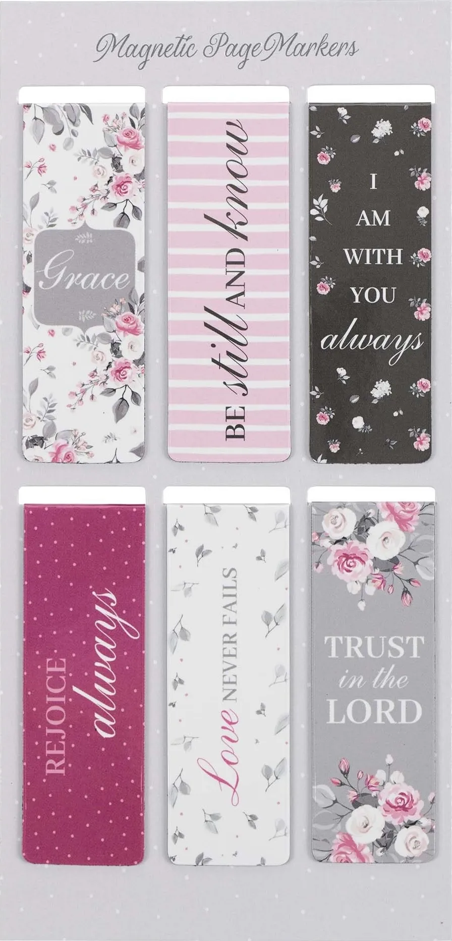 Magnetische Buchzeichen Motif 'Pink Roses' - 6er Set auf Englisch