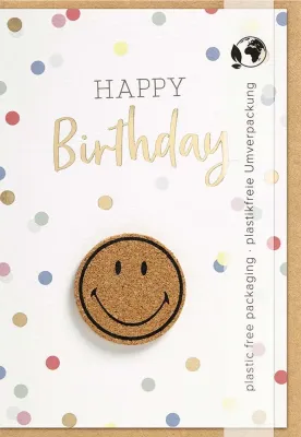 Faltkarte Korksmiley mit Kork-Applikation