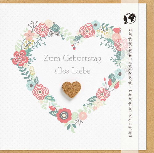 Doppelkarte Herz in Blütenherz mit Kork-Applikation