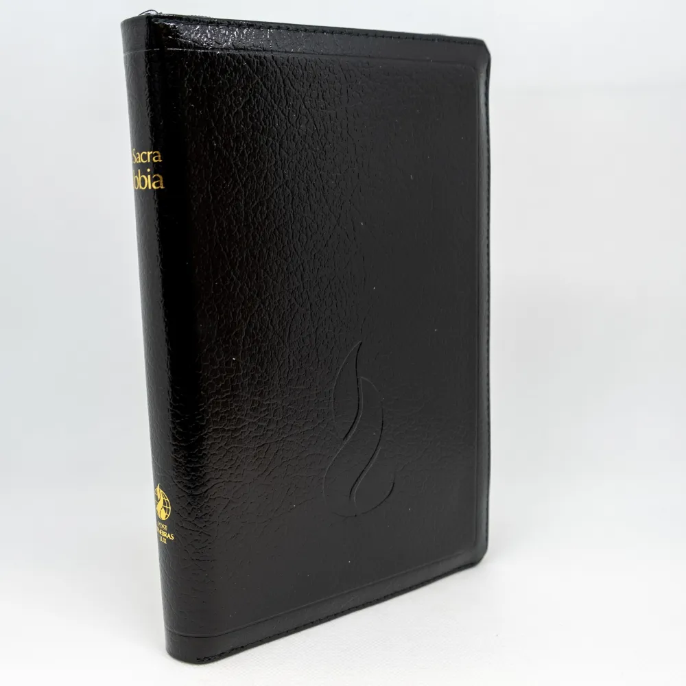 Italien, Bible Nuova Riveduta - fibro noir, fermeture éclair onglets, tranche or